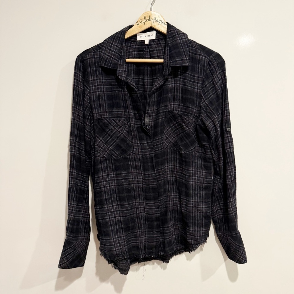 Anthropologie Bella Dahl Plaid Button Down Fringe Top